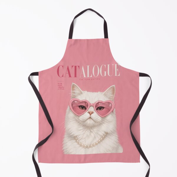 Item preview, Catalogue Cat Fashion Magazine Cover | Glamorous White Cat in Heart Sunglasses | Cute Pink Aesthetic Cat Lover Gift designed and sold by BlackCat Vibe.