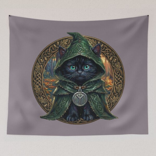 Item preview, Black Cat Druid Autumnal Haven Eolhx Rune Motif - Harvest Edition designed and sold by Englandbear.