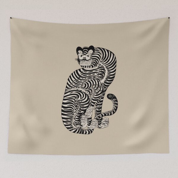 Item preview, Japanese Animal Art - Cat - Modern Ukiyo-e - Japandi, Beige designed and sold by Black Swallow.