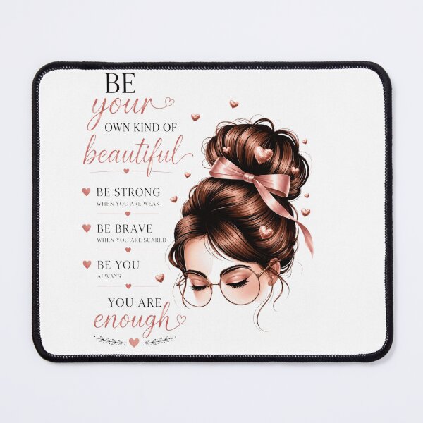 Item preview, Be Your Own Kind of Beautiful | Inspirational Girl with Messy Bun & Glasses | Feminine Motivational T-Shirt Design designed and sold by  Mirai_Art  ⭐⭐⭐⭐.