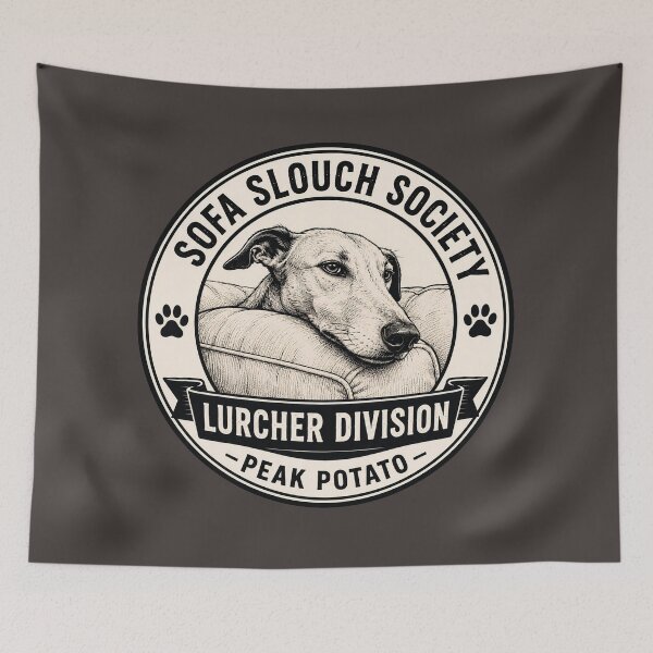 Item preview, Sofa Slouch Society - Lurcher Division - Peak Potato/Funny Lurcher Dog Badge Logo  designed and sold by Halejo68.