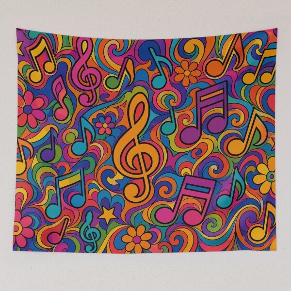 Item preview, Psychedelic Musical Notes 70s Retro Swirl Pattern designed and sold by Far Out Goods.