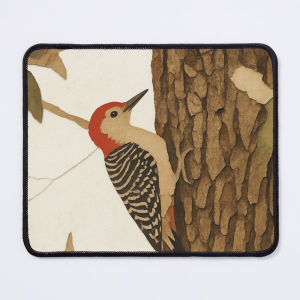 Item preview, Woodpecker Bird Pecking on a Tree Trunk Illustration designed and sold by BlueBerry45.