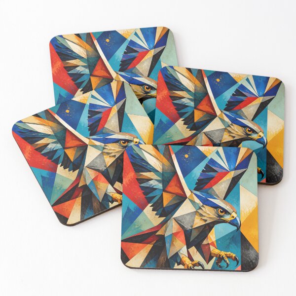 Item preview, Colorful Geometric Hawk - Abstract Cubist Stained Glass Falcon Bird Art designed and sold by inkaylindesign.