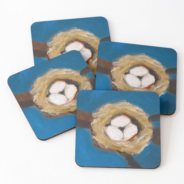 Item preview, Vintage Navy Blue Birds Nest Poster designed and sold by Filora Atelier | Bird Art.