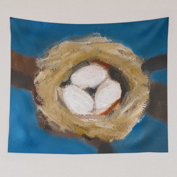 Item preview, Vintage Navy Blue Birds Nest Poster designed and sold by Filora Atelier | Bird Art.