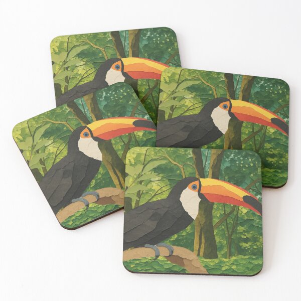 Item preview, Toucan Bird Perched on a Tree Branch in Dense Jungle Illustration designed and sold by BlueBerry45.