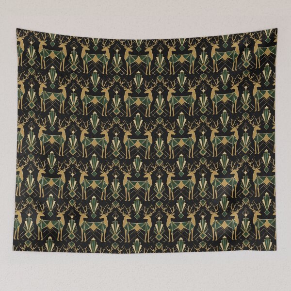 Item preview, Stag Deer Art Deco Gold Forest Green Seamless Pattern designed and sold by Inkworksbyshery.