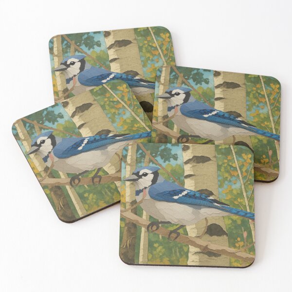 Item preview, Blue Jay Bird Perched on a Branch in Aspen Forest Illustration designed and sold by BlueBerry45.