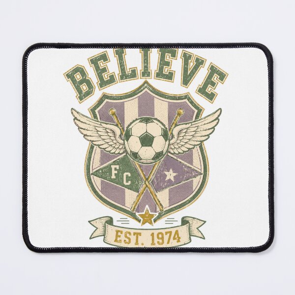 Item preview, Believe Vintage Soccer Club Crest Winged Football Graphic Tee designed and sold by TM DESIGNS AND MORE.