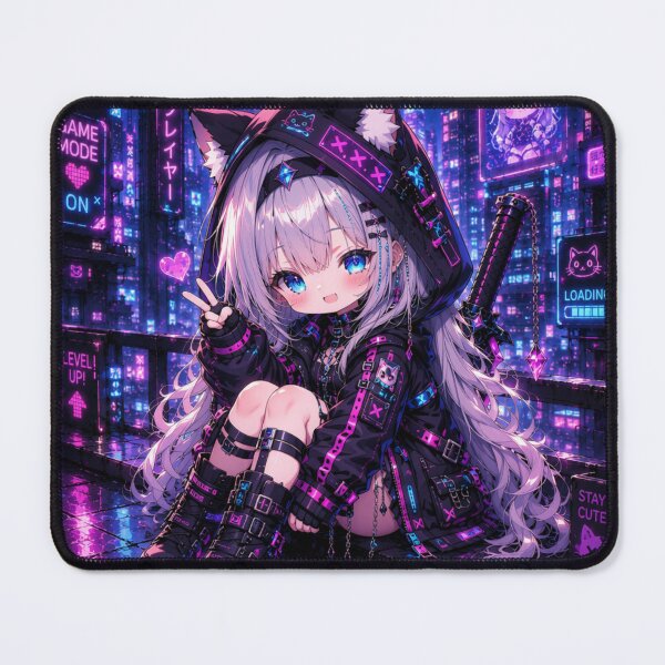 Item preview, Cyberpunk Neko Girl – Neon Gaming Anime Chibi designed and sold by Revyra Design .