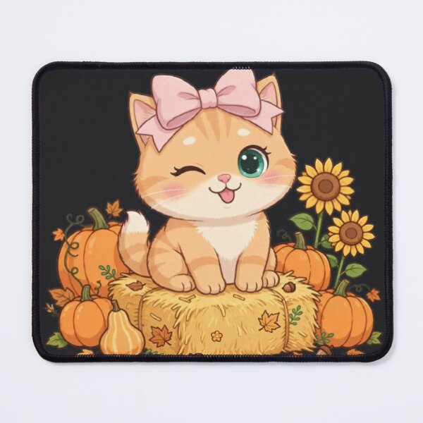 Item preview, Cute Fall Hay Bale Cat Pumpkins Sunflowers designed and sold by Moody Vibes Studio.