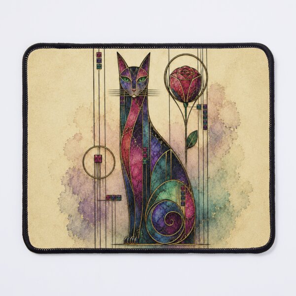 Item preview, Art Deco Stained Glass Cat & Rose designed and sold by PurrfectWhisper.