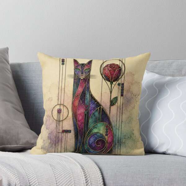 Item preview, Art Deco Stained Glass Cat & Rose designed and sold by PurrfectWhisper.