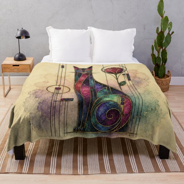 Item preview, Art Deco Stained Glass Cat & Rose designed and sold by PurrfectWhisper.