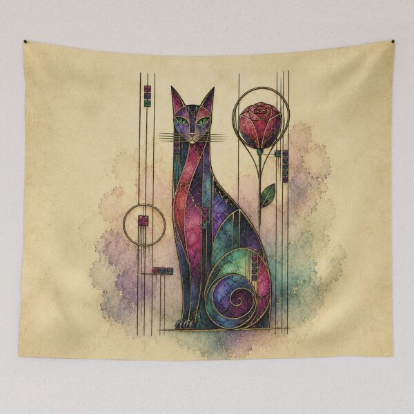 Item preview, Art Deco Stained Glass Cat & Rose designed and sold by PurrfectWhisper.