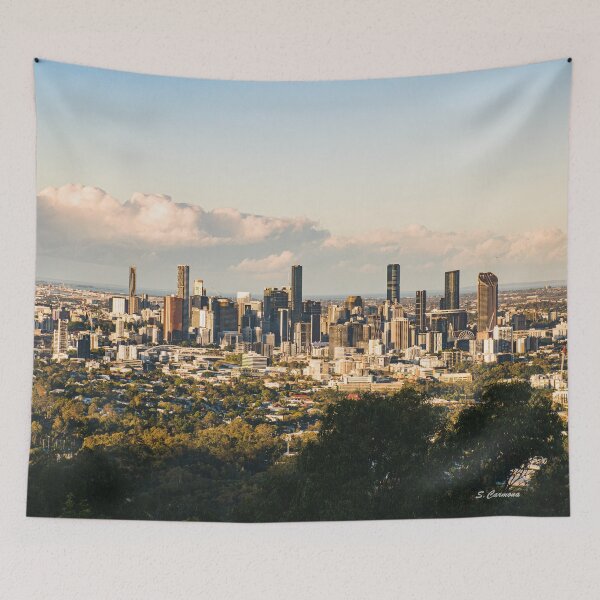 Item preview, Golden Glow over Brisbane - Cityscape Photography designed and sold by AuraInkSC.