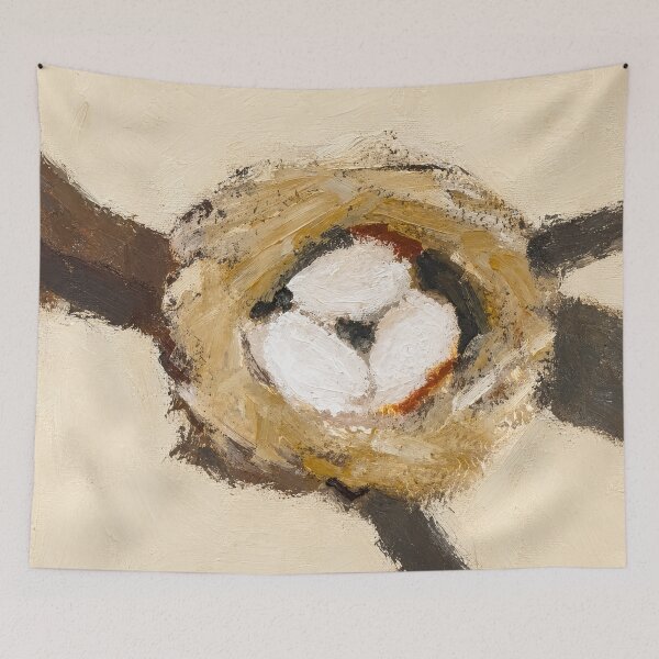 Item preview, Cozy Cottagecore Cream Birds Nest Poster designed and sold by Filora Atelier | Bird Art.