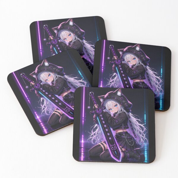 Item preview, Cyberpunk Neko Warrior – Neon Anime Girl with Glowing Sword designed and sold by Revyra Design .