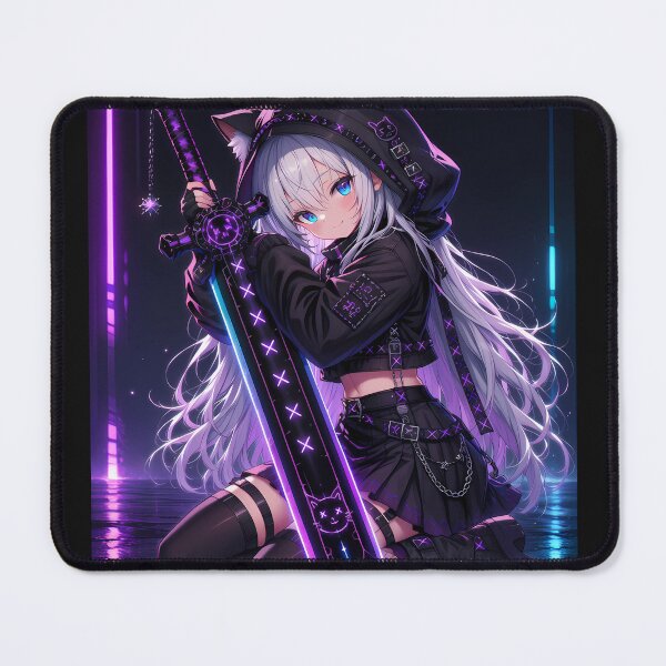 Item preview, Cyberpunk Neko Warrior – Neon Anime Girl with Glowing Sword designed and sold by Revyra Design .