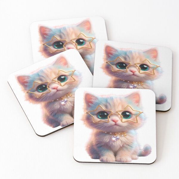 Item preview, Cute pastel kitten with 3D star glasses designed and sold by Drindumentaria.