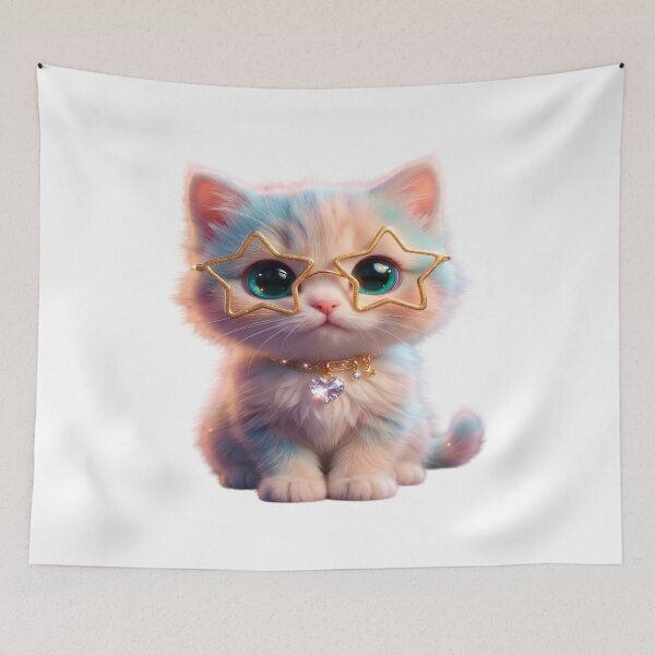 Item preview, Cute pastel kitten with 3D star glasses designed and sold by Drindumentaria.