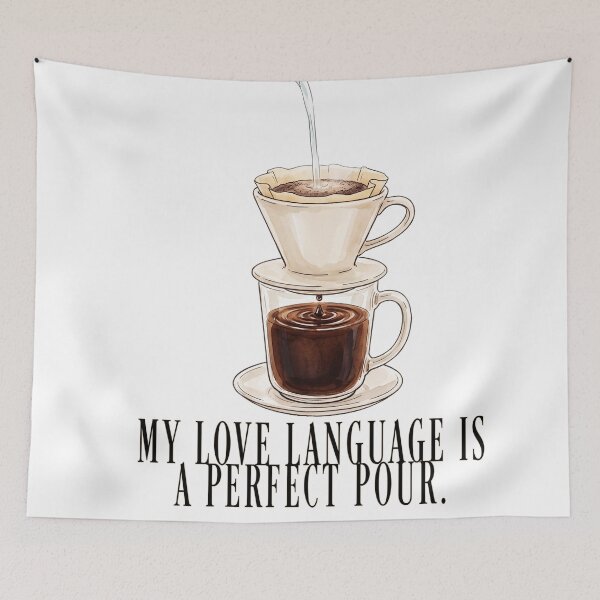 Item preview, My Love Language Is a Perfect Pour Coffee Brewing Glass Cup Filter Dripper Vintage Barista Design designed and sold by MoqunaDesign.