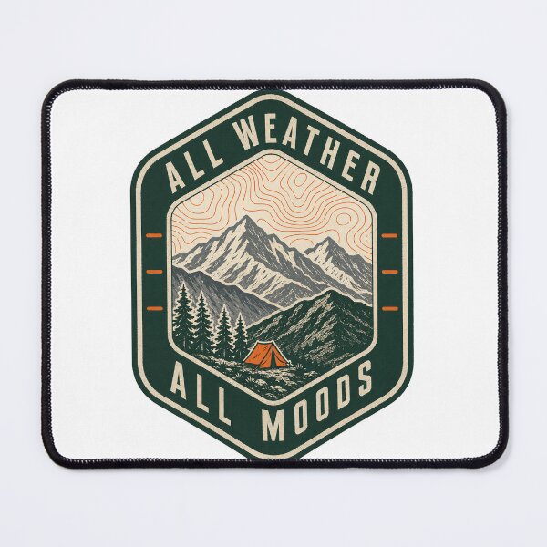 Item preview, All Weather All Moods Vintage Mountain Camping Patch Graphic Tee designed and sold by TM DESIGNS AND MORE.