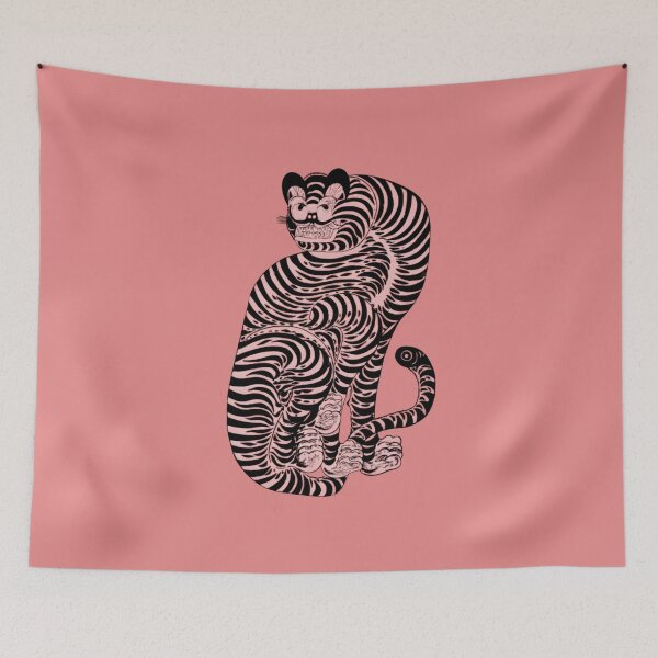 Item preview, Japanese Animal Art - Cat - Modern Ukiyo-e - Japandi, Pink designed and sold by Black Swallow.