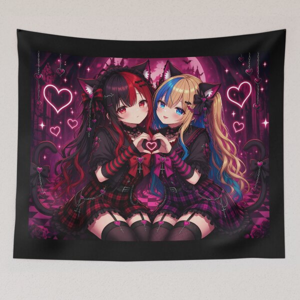 Item preview, Gothic Neko Best Friends – Kawaii Anime Duo Heart designed and sold by Revyra Design .