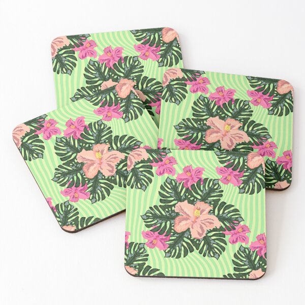 Item preview, Retro Tropical Hibiscus & Monstera Floral Pattern | Pink Green Botanical Design designed and sold by Zajumaris Art & Heart.