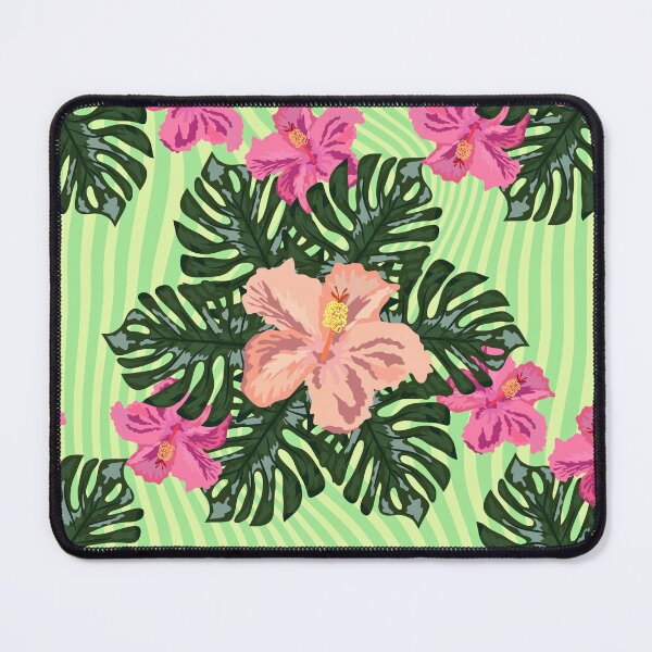 Item preview, Retro Tropical Hibiscus & Monstera Floral Pattern | Pink Green Botanical Design designed and sold by Zajumaris Art & Heart.