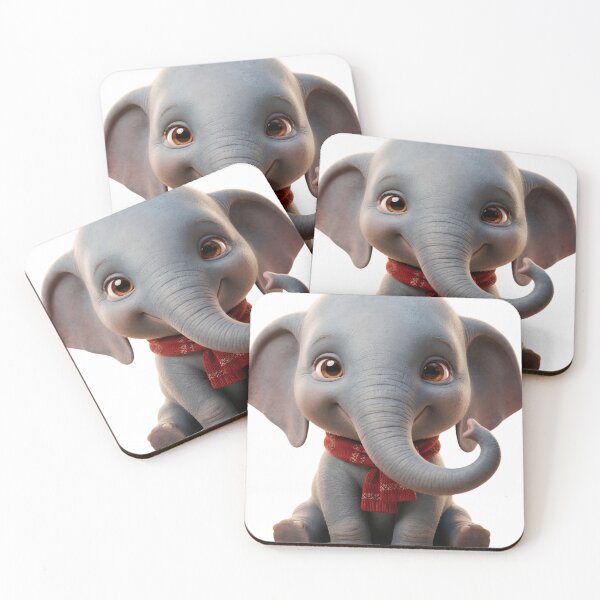 Item preview, Cute Baby Elephant with Red Scarf 3D designed and sold by Drindumentaria.