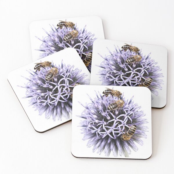 Item preview, Honey Bees on Purple Globe Thistle designed and sold by GusiaTreasures.