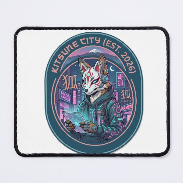 Item preview, Kitsune Cyberpunk Fox – Japanese Streetwear Emblem designed and sold by Surviving Monday Club.