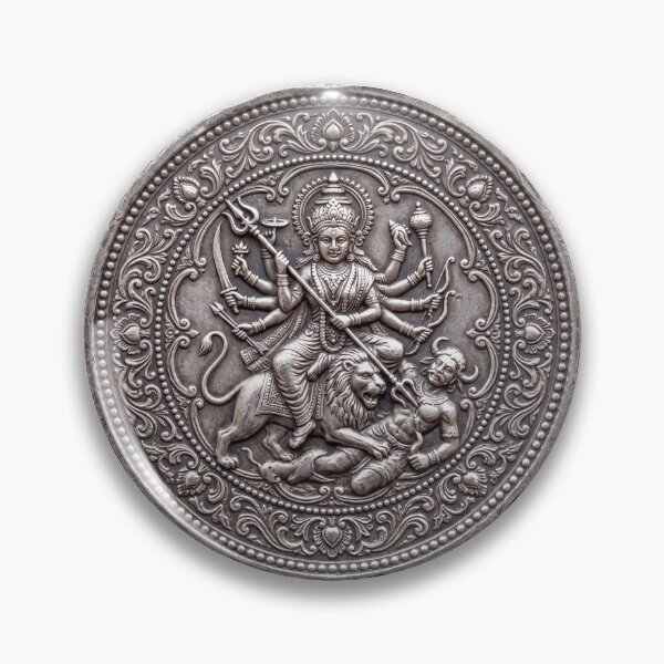 Item preview, Silver Durga Coin Art | Hindu Sacred Coin Design designed and sold by CosmicLotusArt.