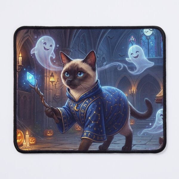 Item preview, Siamese Cat Wizard Halloween Magic Wand and Friendly Ghosts designed and sold by Ghostlycats2026.