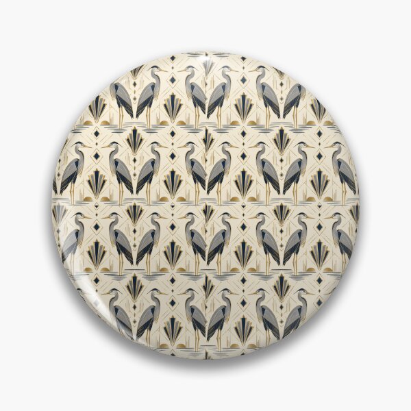 Item preview, Heron Art Deco Silver Gold Navy Seamless Pattern designed and sold by Inkworksbyshery.