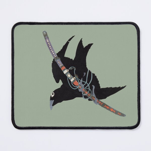 Item preview, Japanese Animal Art - Crow - Modern Ukiyo-e - Japandi, Sage Green designed and sold by Black Swallow.