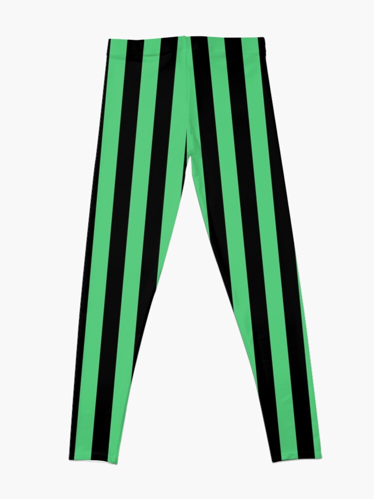 Discover Emerald Green and Black Vertical Stripes Leggings