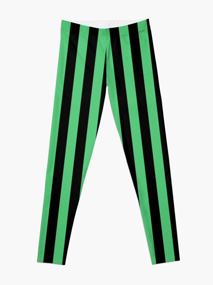 Discover Emerald Green and Black Vertical Stripes Leggings