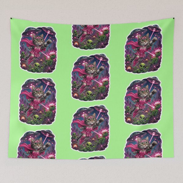 Item preview, Cosmic Cat Defends Earth From Aliens designed and sold by Moxie-Cat-Universe.