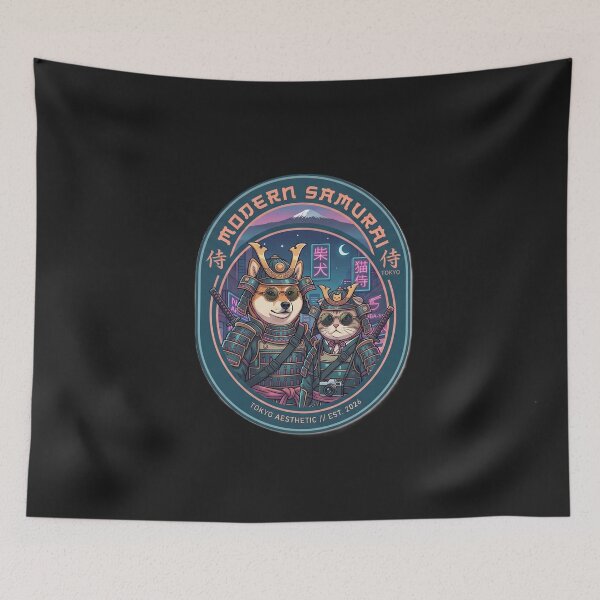 Item preview, Shiba Inu and Cat Samurai – Japanese Cute Armor Art designed and sold by Visual Chillout by GP .