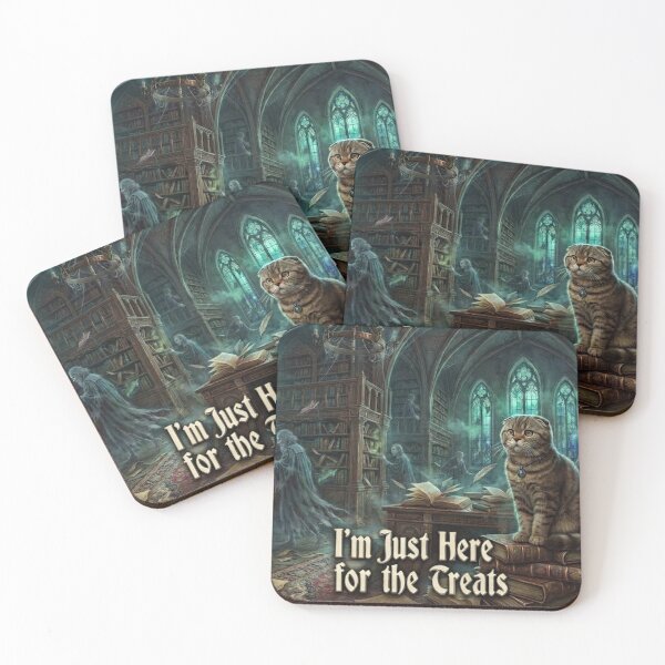 Item preview, Scottish Fold Cat Wizard Library Ghost Joke I'm Just Here for the Treats designed and sold by Ghostly Cats.