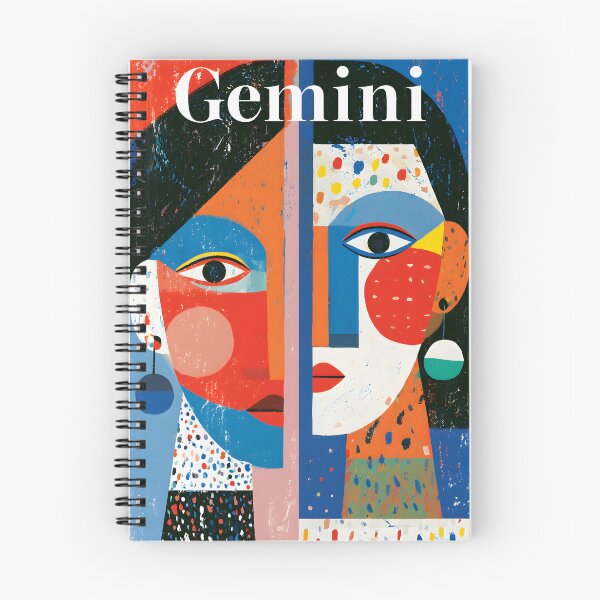 Item preview, Gemini Twin Faces in Bold Geometric Colors Celebrating Duality Through Modern Zodiac Wall Art designed and sold by OlfactoART Studio.