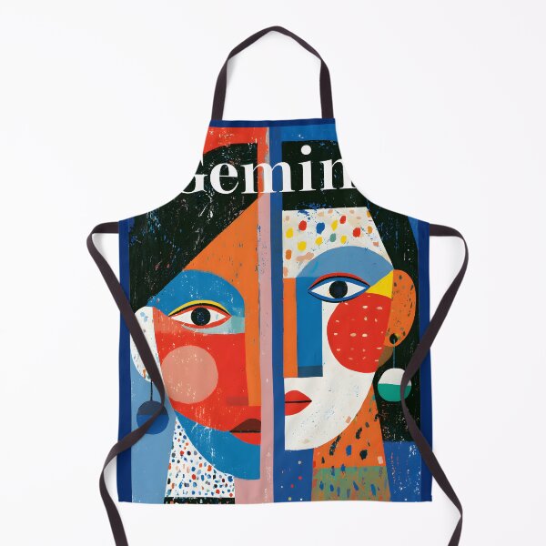Item preview, Gemini Twin Faces in Bold Geometric Colors Celebrating Duality Through Modern Zodiac Wall Art designed and sold by OlfactoART Studio.