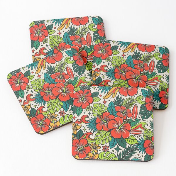 Item preview, Tropical Hibiscus Surf Pattern Retro Hawaiian Floral Design designed and sold by TM DESIGNS AND MORE.