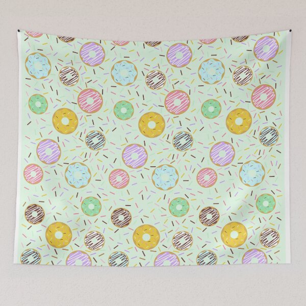 Item preview, Donuts with sprinkles, Mint background with mini doughnuts and rainbow sprinkles designed and sold by bestggraphico.