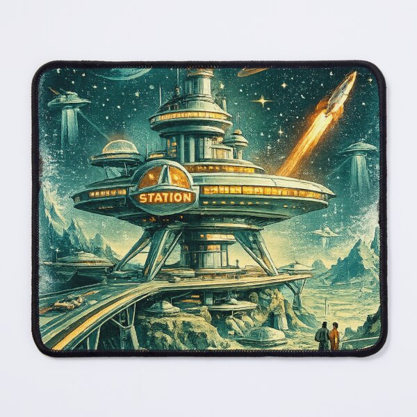 Item preview, Retro Space Station – Mid-Century Sci-Fi Graphic T-Shirt designed and sold by Del4xe.