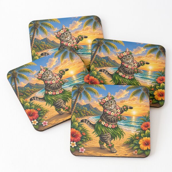 Item preview, Tropical Hula Cat Dancing at Sunset designed and sold by Moxie-Cat-Universe.
